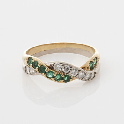 18ct Yellow & White Gold, Emerald and Diamond Ring