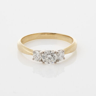 18ct Yellow & White Gold, three stone Diamond Ring.