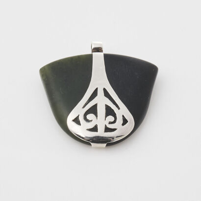 Silver Greenstone and Obsidian Pendant