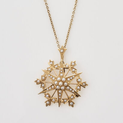 15ct Yellow Gold, Victorian Star Pendant- Brooch