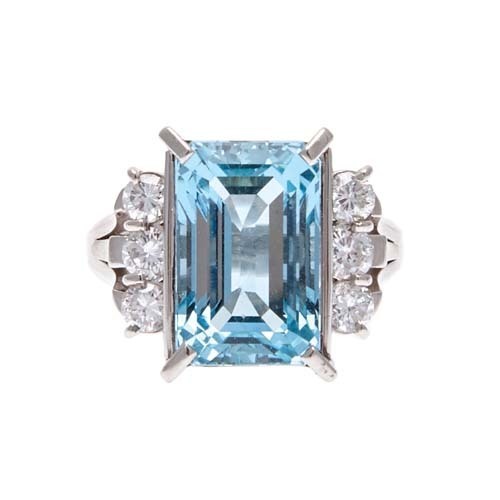 Platinum Aquamarine and Diamond Ring
