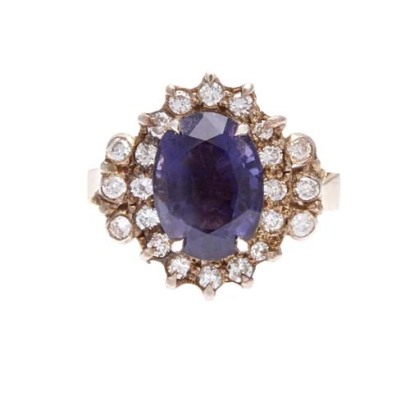 18ct Yellow and White Gold Iolite and Diamond Cluster Ring