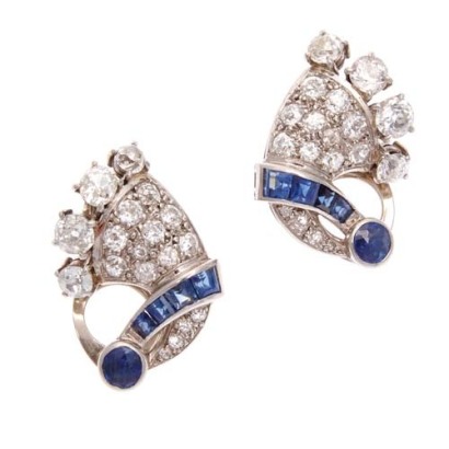 Art Deco Sapphire and Diamond Cornucopia Earrings/Brooch *