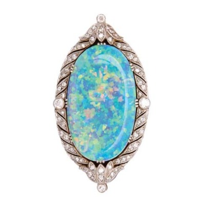 A Fine Edwardian Opal and Diamond Brooch *