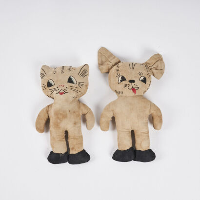 A Pair Of Antique Calico Cat And Bunny