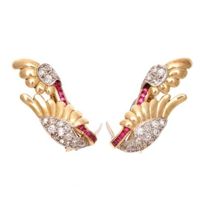 18ct Retro Syn Ruby and Diamond Earrings *