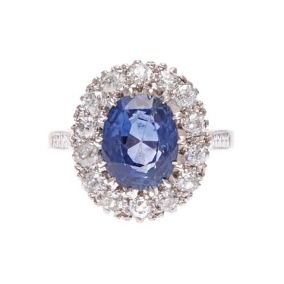Sapphire and Diamond Cluster Ring