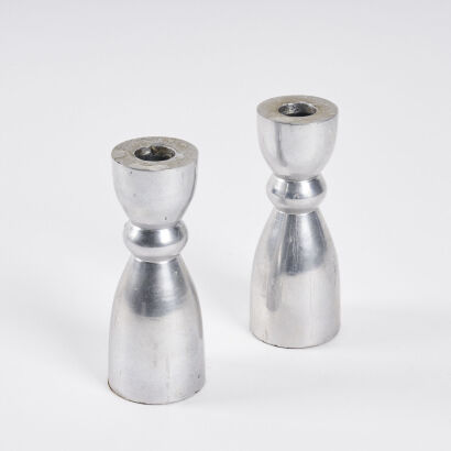 A Beautiful Pair Of Aluminium Candleholders