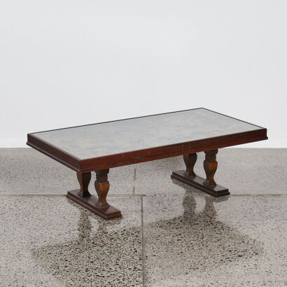 A Carved Chinese 'Figural' Wooden Table with glass top