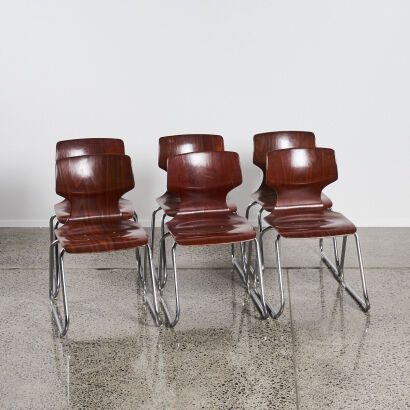 A Suit Of Six Formed Plywood With A Sleighbase Chairs