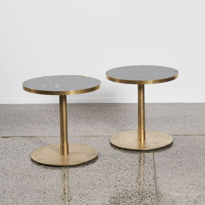 A Pair of Stunning Brass and Marble Circular Sidetables&not;&dagger;