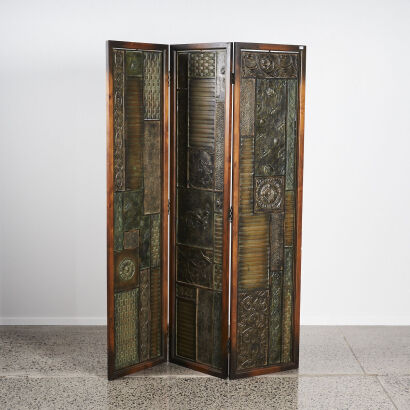 A Metal and Wooden Folding Screen