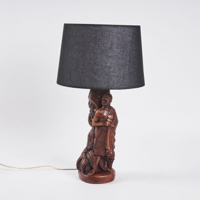 A Marble Art Ltd Table Lamp Of A Maori Warrior By Lucien Rizos