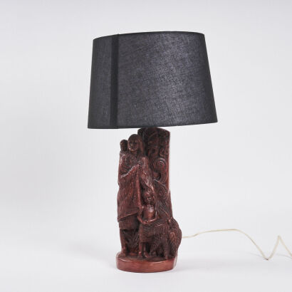 A Marble Art Ltd Table Lamp Of A Maori Mother and Child By Lucien Rizos