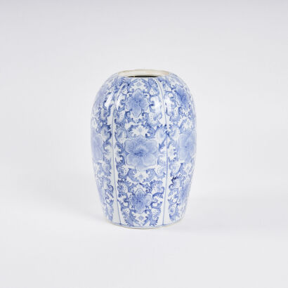 A Large Chinese Blue and White Melon-Form Jar