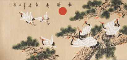 A Chinese Scroll Painting of Pine and Crane
