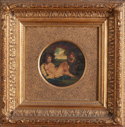 A 19th Century Oil Painting of a Reclining Nude and Putti