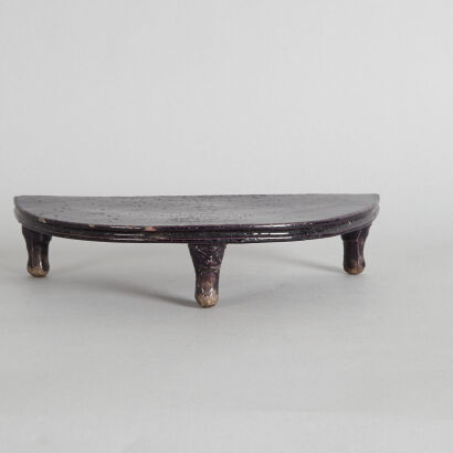 A Chinese Qing Dynasty Kangxi Period Aubergine-Glazed Semicircle Porcelain Stand