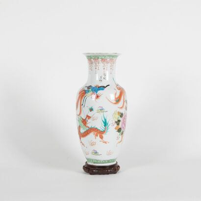 A Large Chinese Famille Rose ‘Flower and Phoenix’ Vase with stand