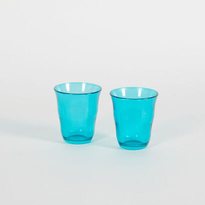 A Pair Of Bormioli Rocco Blue Glass Tumblers