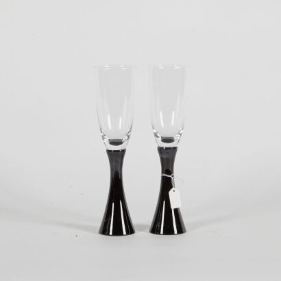 A Pair Of Heavy Stemmed Art Glass Champagne Flutes
