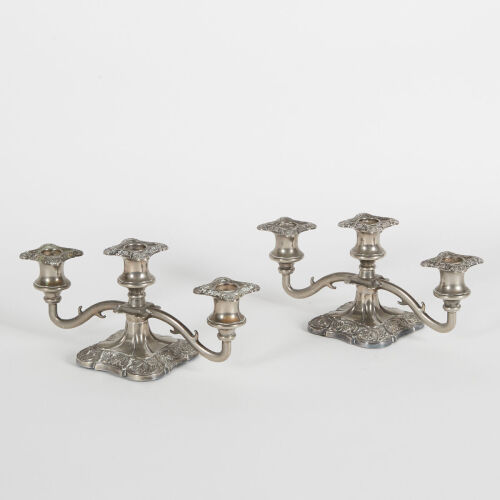 A Pair Of Silver Plate Candelabras