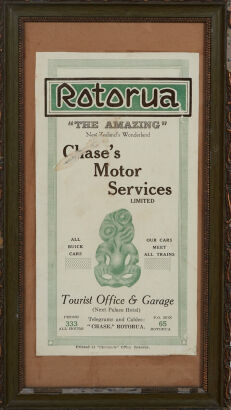 A Vintage NZ framed Advertising Poster "Chases Motor Services" Rotorua c1920's