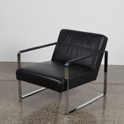 A Danish Bo Concept Armchair In Black Leather and Chrome