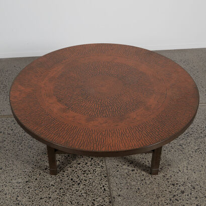 A Large 1970 Aztec Copper Topped Coffee Table