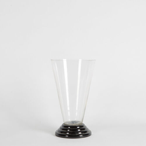 An Impressive Sized Art Deco Glass Vase With A Black Glass Base