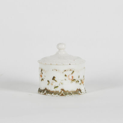 A Vintage Milk Glass Lidded Container