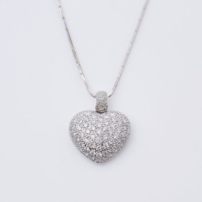 14ct White & Yellow Gold Diamond Heart Pendant