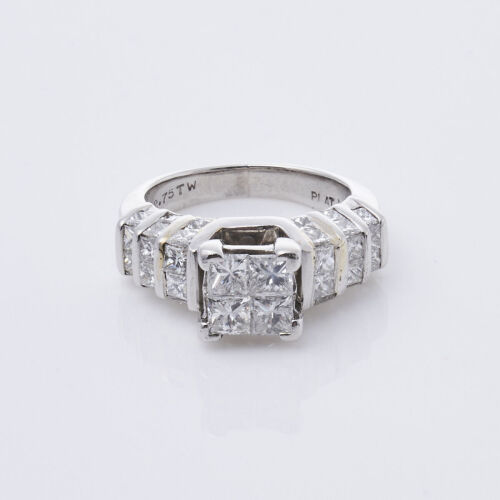 Platinum Princess cut Diamond Cluster Ring