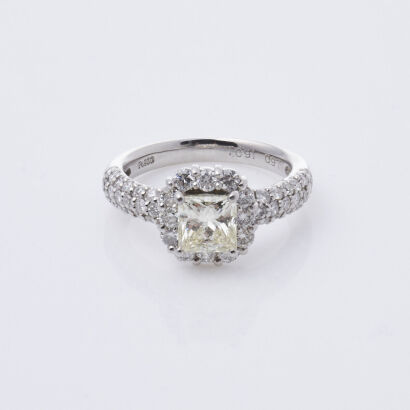 Platinum Princess Cut Diamond Halo Ring