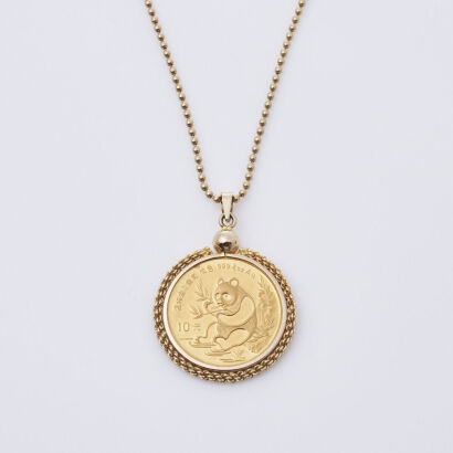 Panda 1991 Gold Coin Pendant and Chain