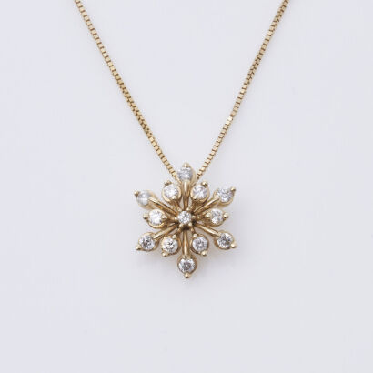 10ct Yellow Gold Snowflake Diamond Pendant