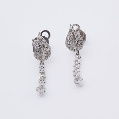 14ct White Gold Tulip Day and Night Earrings