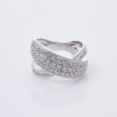 18ct White Gold, crossover, Diamond Dress ring