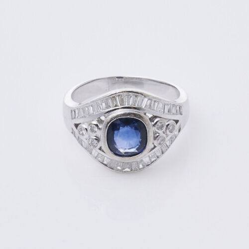 14ct White Gold Sapphire and Diamond Dress Ring