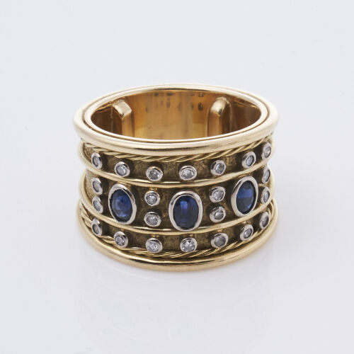 18ct Yellow Gold, Peter Minturn Sapphire and Diamond Ring