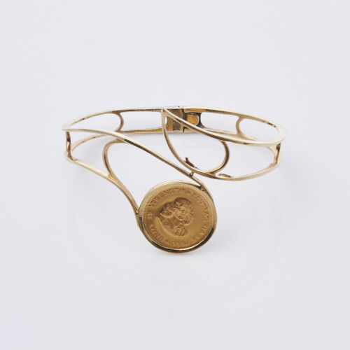 14ct Yellow Gold Hinged Bangle with Coin