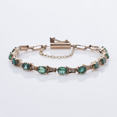 14ct Yellow Gold Emerald and Diamond Bracelet