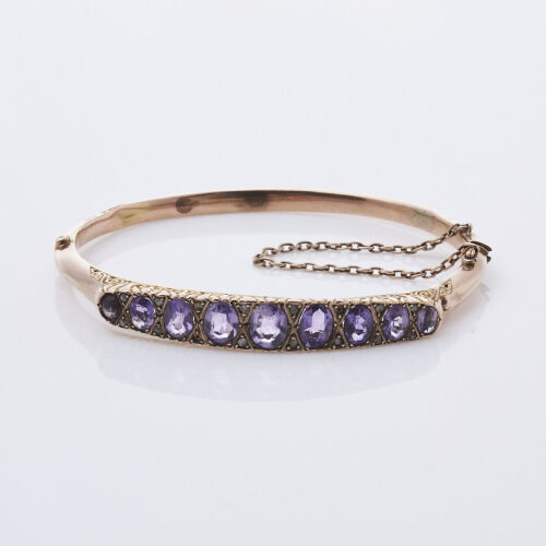 9ct Vintage Amethyst and Diamond Bangle (damaged)