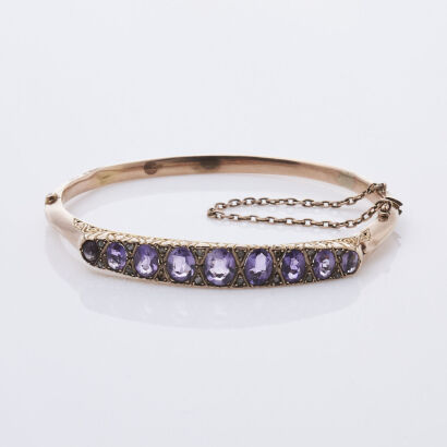 9ct Vintage Amethyst and Diamond Bangle (damaged)