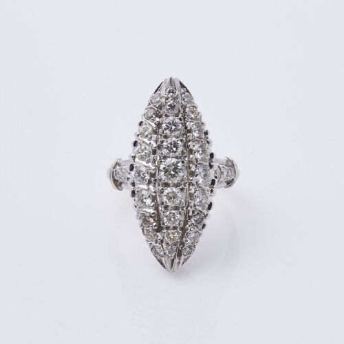14ct White Gold Navette Diamond Ring