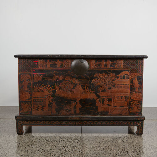 A Large Chinese Black Lacquered Gilt Cabinet