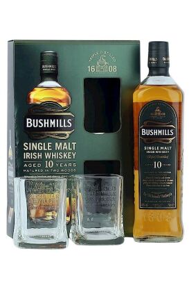 (1) Bushmills 10 Year Old Single Malt Irish Whisky Glasses Gift Pack, 40% ABV