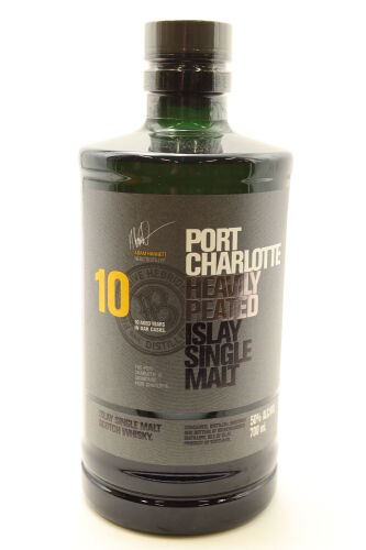 (1) Bruichladdich Port Charlotte Heavily Peated 10 Year Old Single Malt Scotch Whisky, 50% ABV