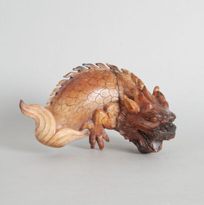 An Old Carved Chinese Jade Figure of Makara