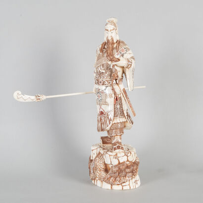 A Large Chinese Carved Bone Figure of An Ancient General (Yunchang Kuan)